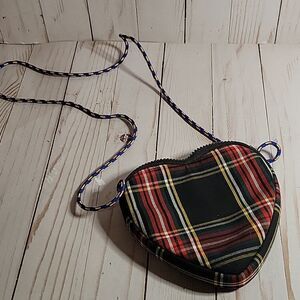 Crewcuts J Crew Purse Bag Girls Plaid Blue Cord  Heart Shaped Kid Valentine